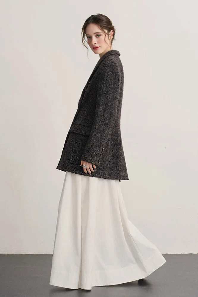 Double Breasted Wool-Blend Suit Jacket Blazer with Cinched Waist
