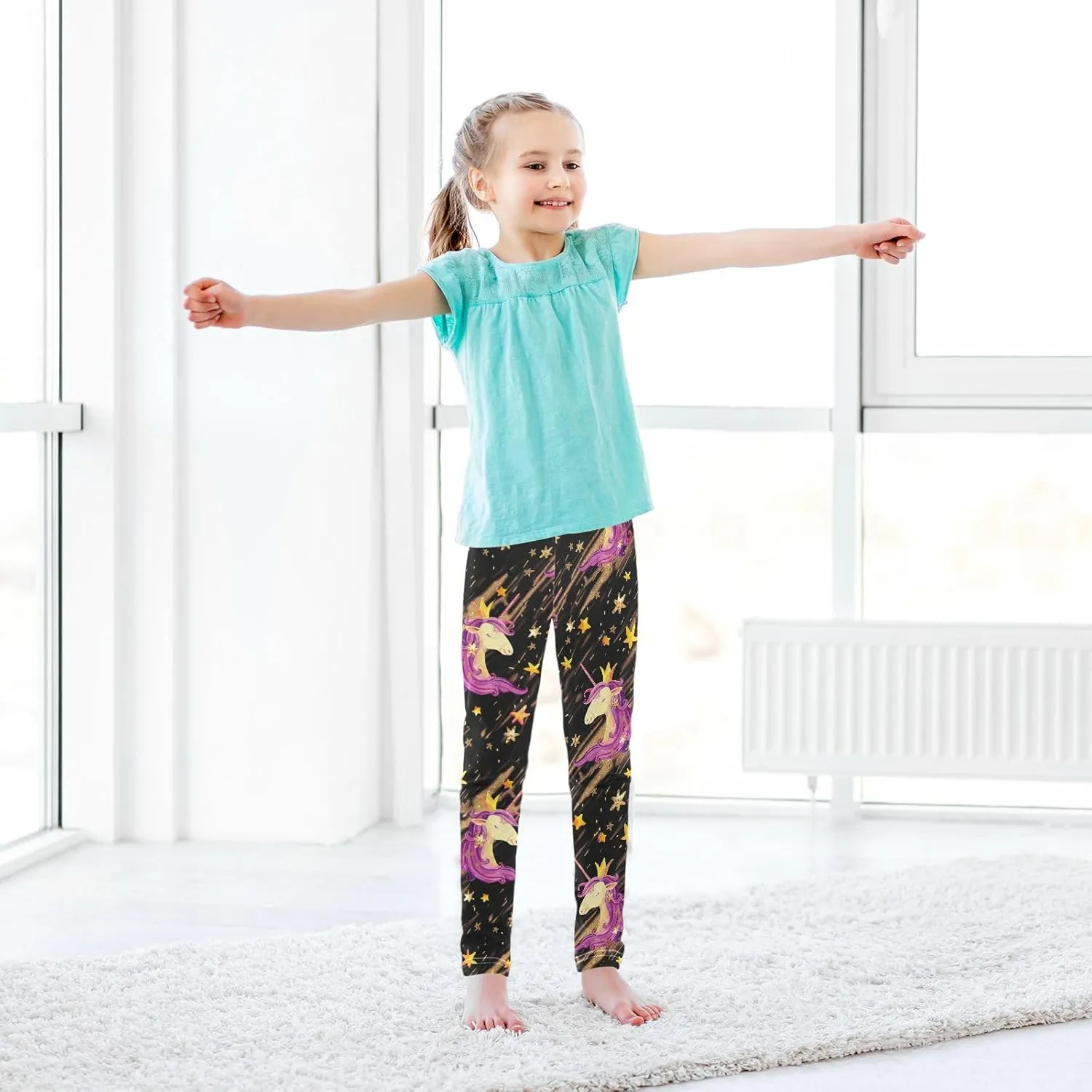 Emelivor Toddler Girls Leggings Comfortable Stretch Pants Athletic Leggings for Kids Girls Toddler 4-10 Years
