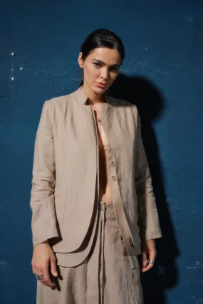 Exclusive Women's Linen Blazer with Dual Lapels and a Touch of Glamour