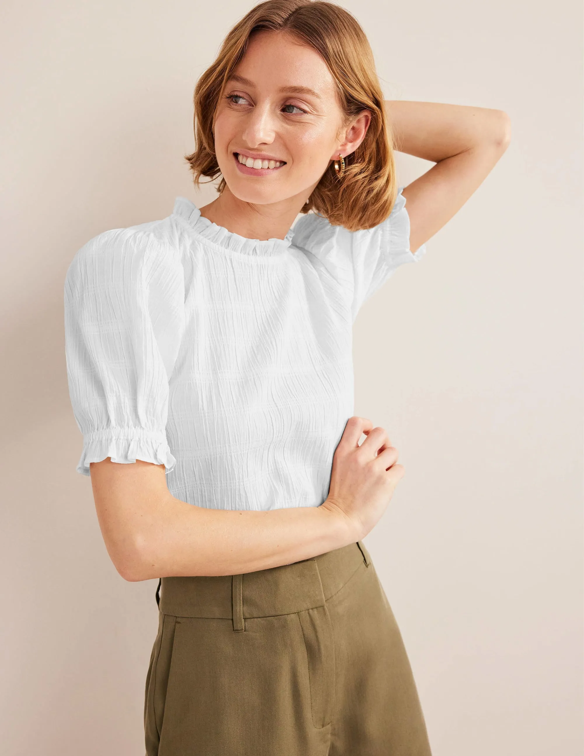 Fitted Textured Top-White