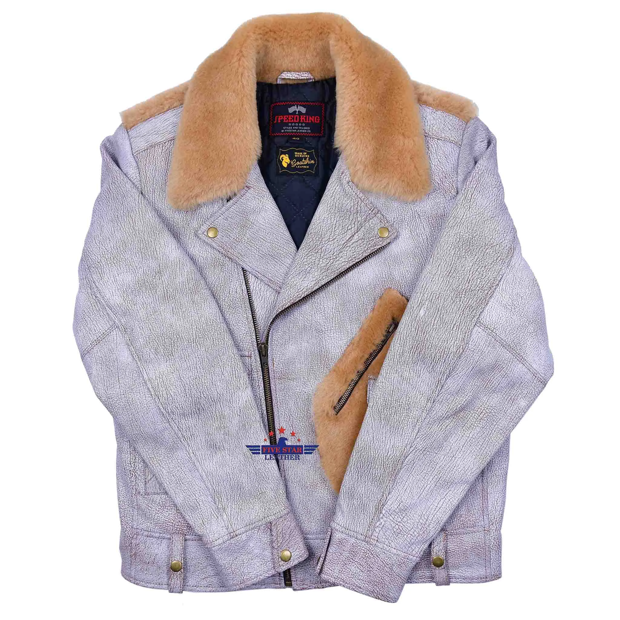FiveStar Leather SpeedKing Cycle Champ Grizzly Style Back Jacket White Distressed