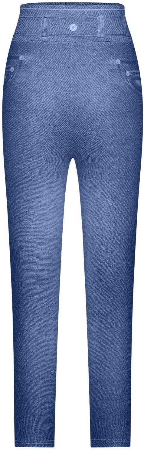 HGps8w Women's Denim Print Fake Jeans Super High Waisted Stretchy Slim Fitted Leggings Casual Skinny Yoga Pants