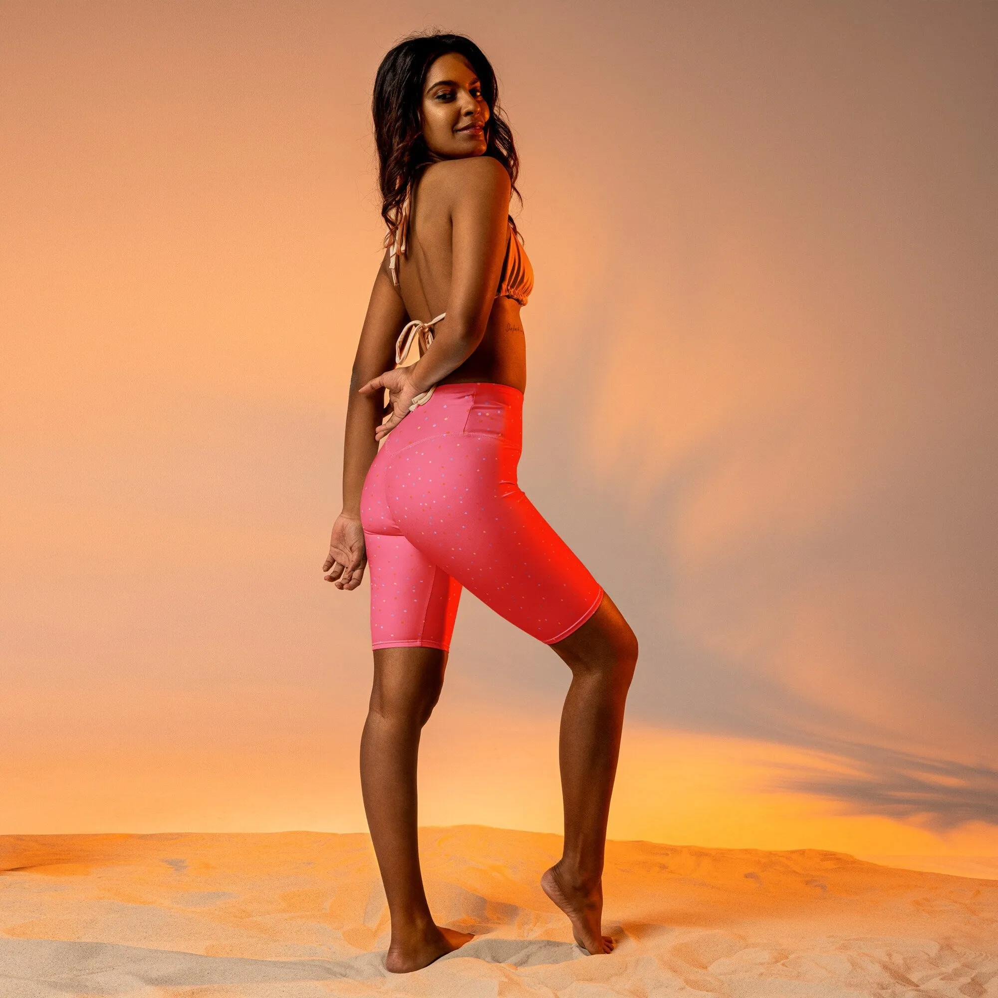 Hot Pink Polka Dot Yoga Bike Shorts