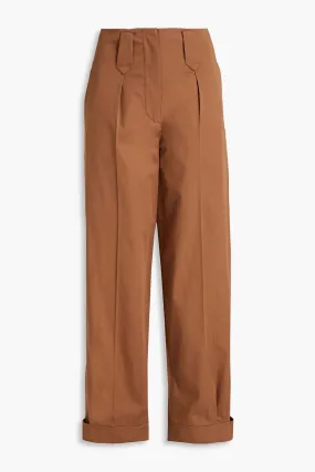 KENZO Cotton Twill Pleated Tapered Pants, Brown