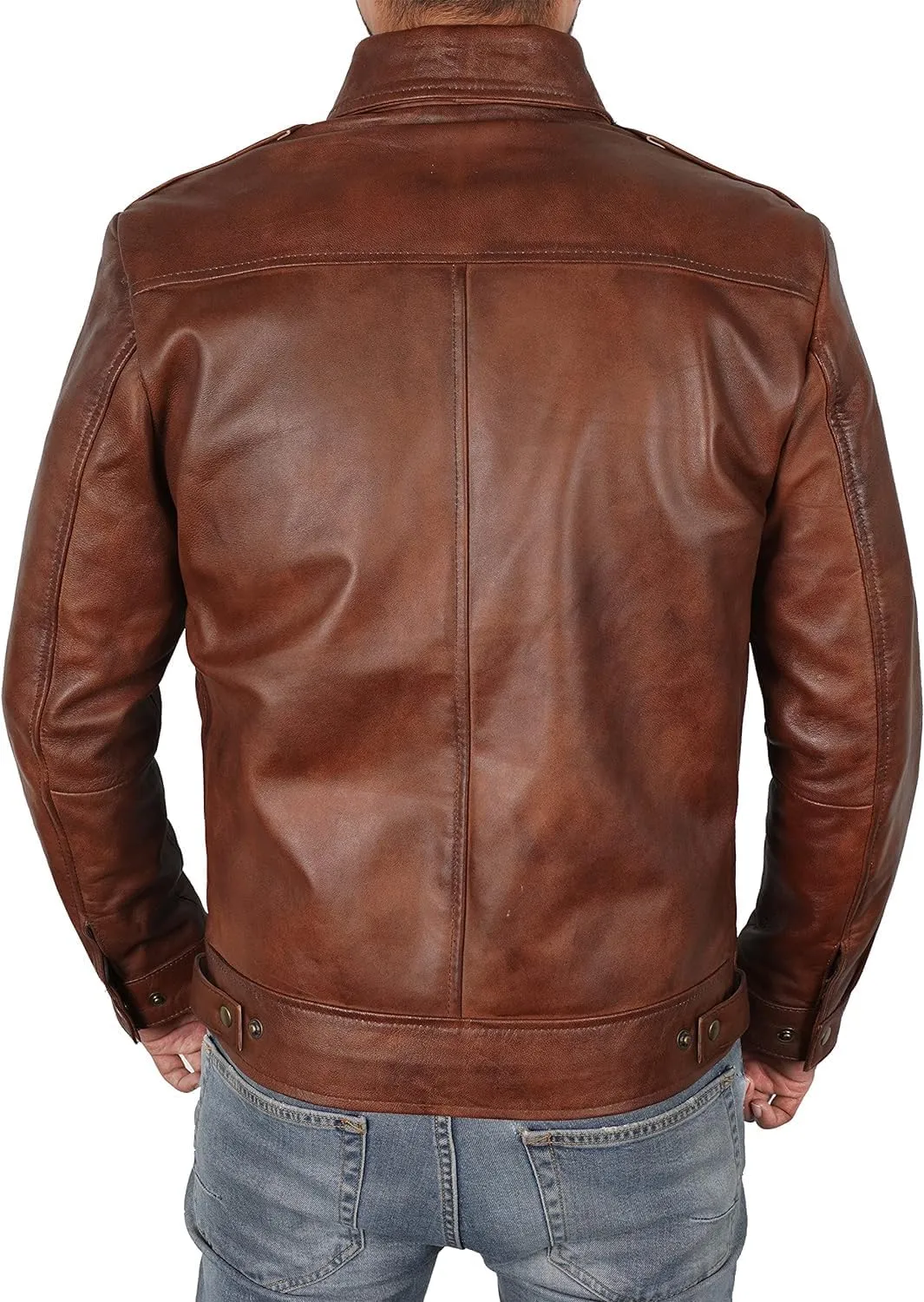 LAMBSKIN LEATHER JACKET MEN MOTORCYCLE Distressed Brown Vintage Style Biker Coat for Adults