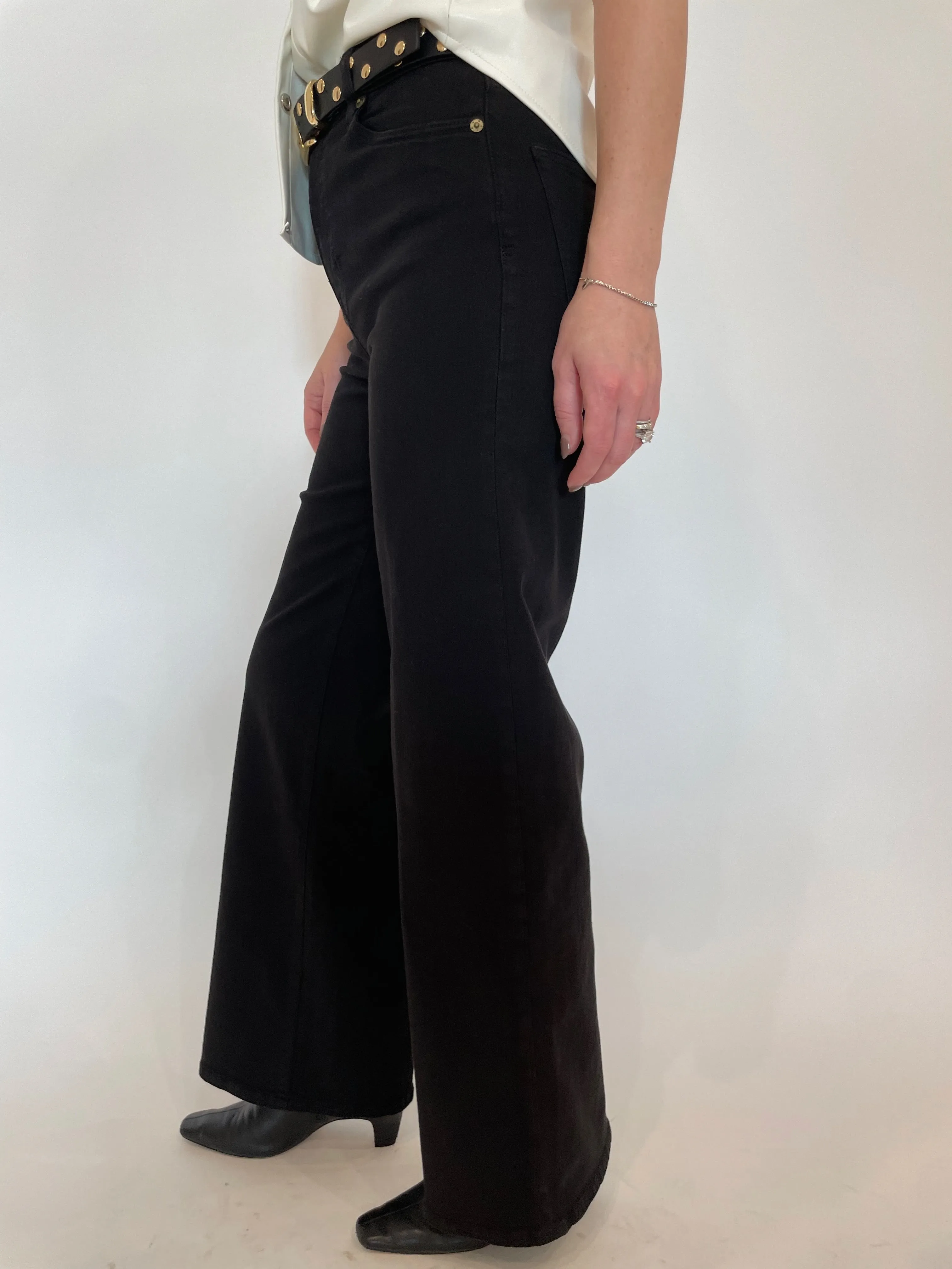 Le Slim Palazzo Wide Leg Jeans - Black