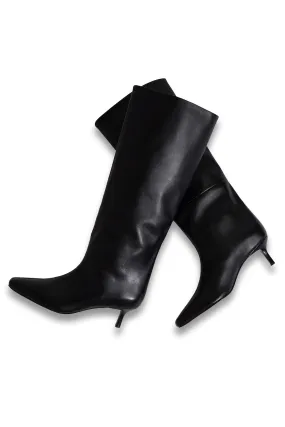 Leather Kitten Heel Boots in Black