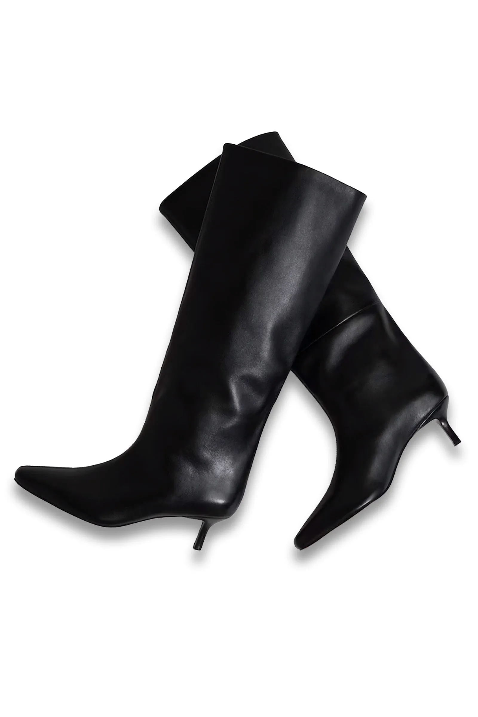 Leather Kitten Heel Boots in Black