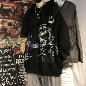 Loose Hooded Sweater with Geometric Print