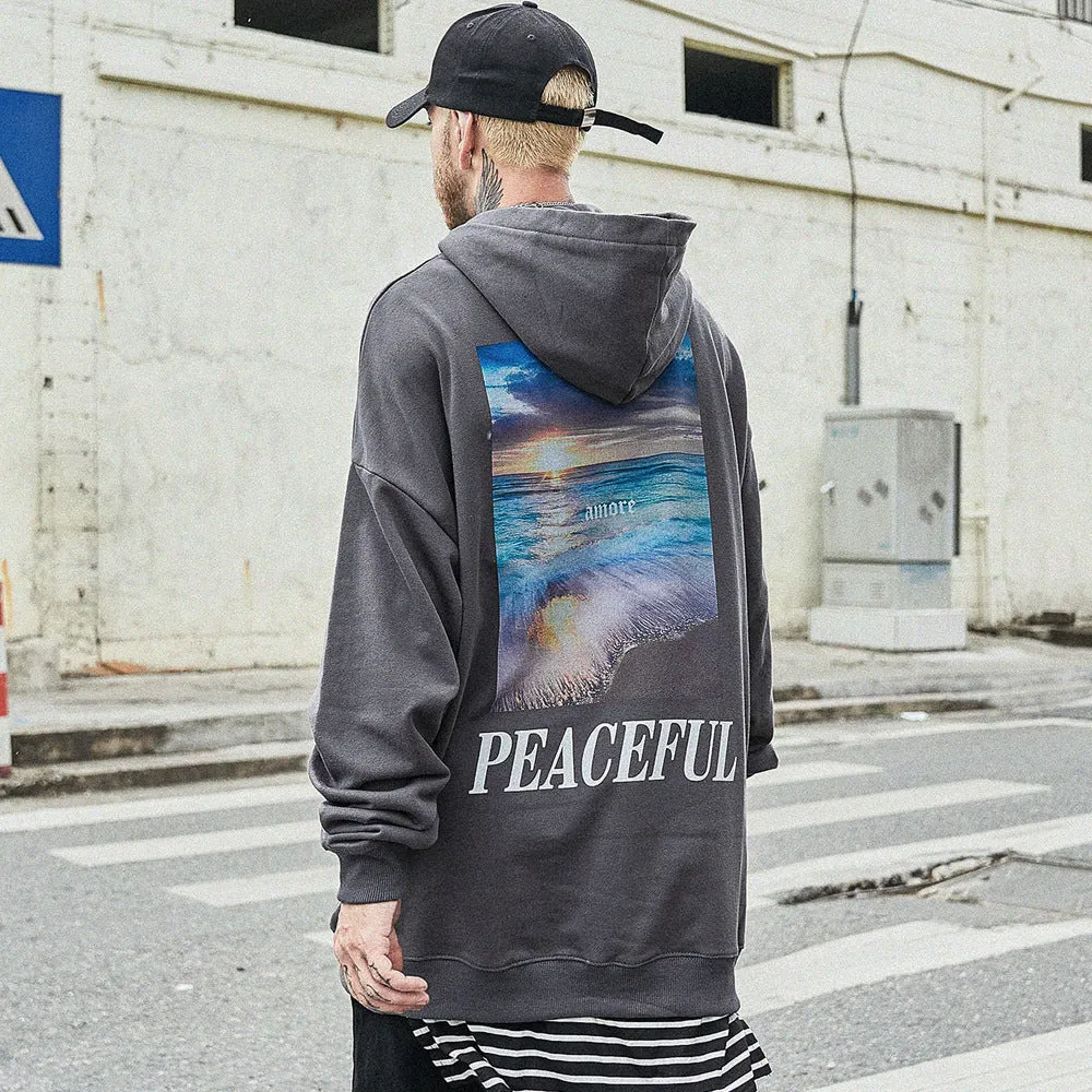 Loose Hoodie Autumn Landscape Print Sweatshirt