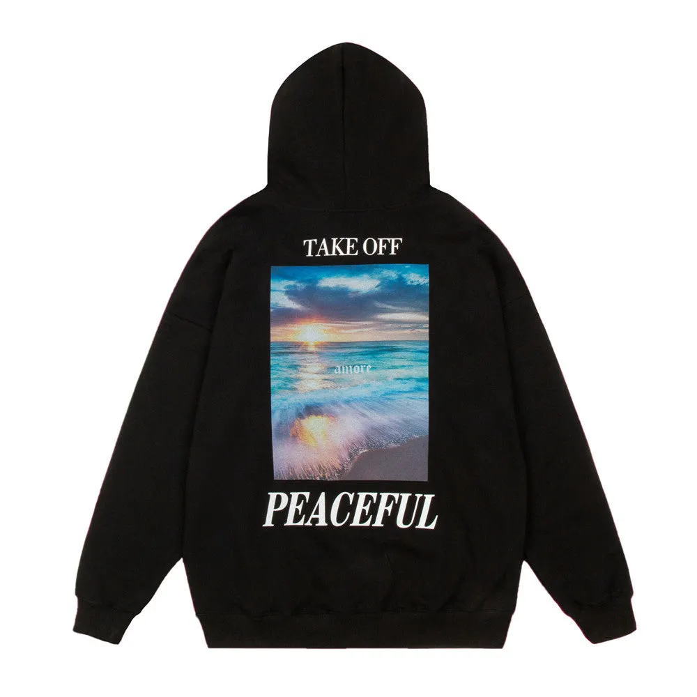 Loose Hoodie Autumn Landscape Print Sweatshirt