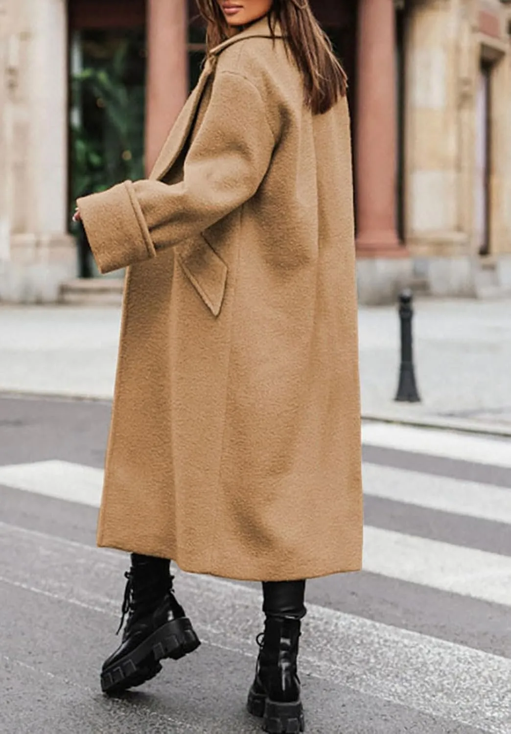 loveimgs Women Double Breasted Long Wool Coat Trench Coat Overcoat Notched Collar Winter Woolen Pea Coat Jacket