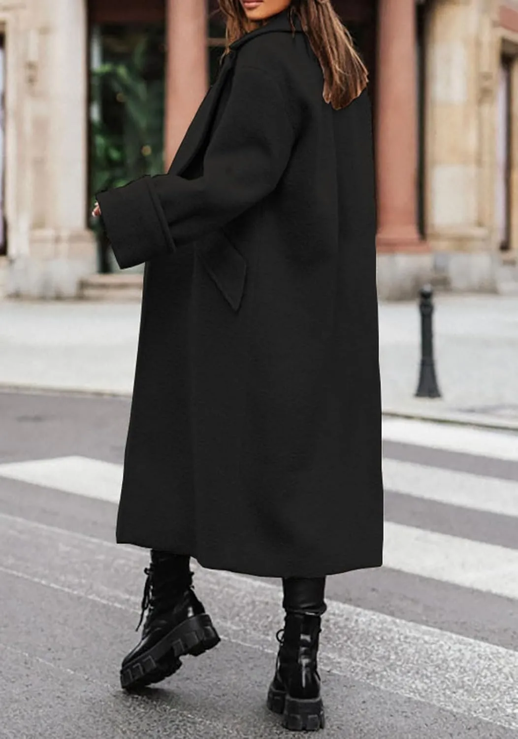 loveimgs Women Double Breasted Long Wool Coat Trench Coat Overcoat Notched Collar Winter Woolen Pea Coat Jacket