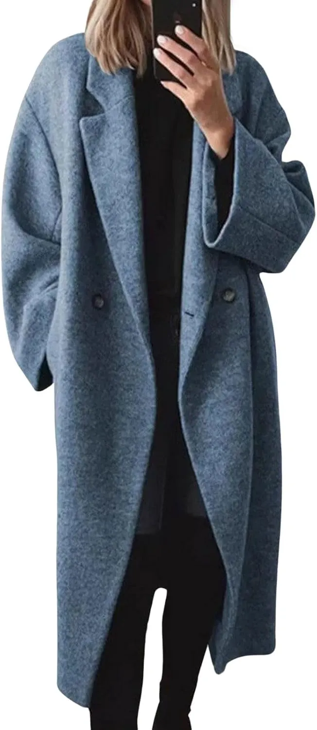 loveimgs Women Winter Long Wool Pea Coat Trench Coat Woolen Jacket Button Down Peacoat Overcoat