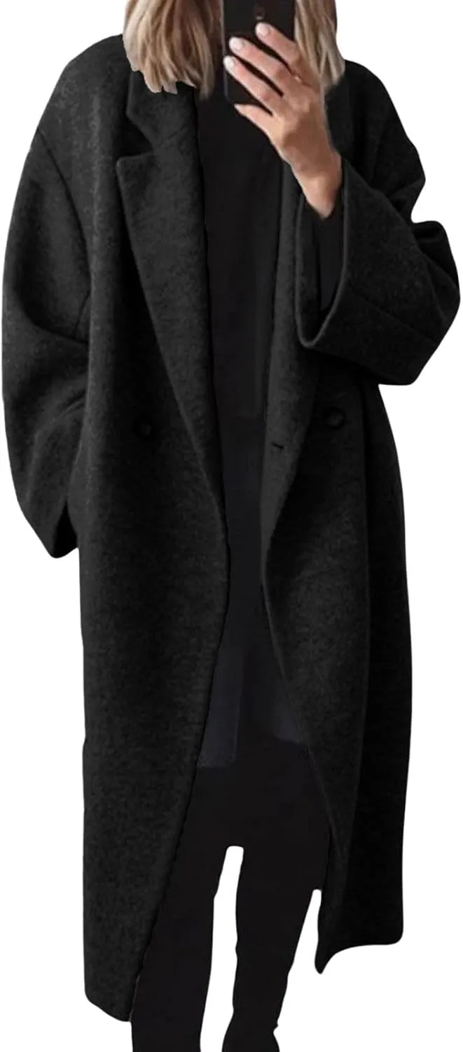 loveimgs Women Winter Long Wool Pea Coat Trench Coat Woolen Jacket Button Down Peacoat Overcoat