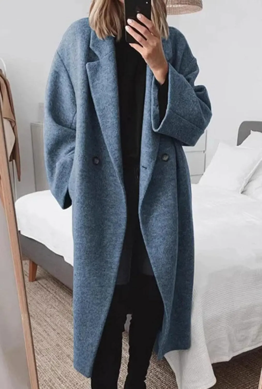 loveimgs Women Winter Long Wool Pea Coat Trench Coat Woolen Jacket Button Down Peacoat Overcoat