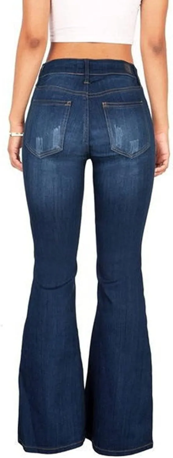 Maiyifu-GJ Bell Bottom Jeans for Women Retro Wide Leg Fitted Denim Pants Classic Mid Rise Slim Fit Flare Jeans (Blue,X-Large)