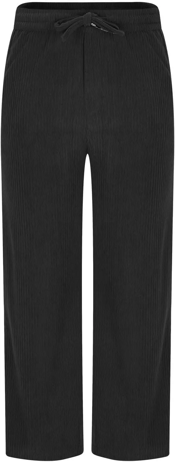 Men's Casual Baggy Corduroy Pants Stylish Comfortable Elastic High Waist Drawstring Wide Leg Trousers with Pockets