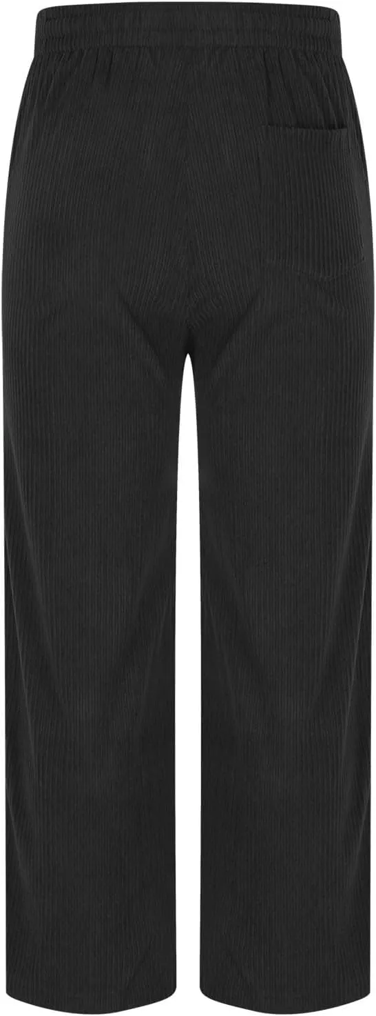 Men's Casual Baggy Corduroy Pants Stylish Comfortable Elastic High Waist Drawstring Wide Leg Trousers with Pockets
