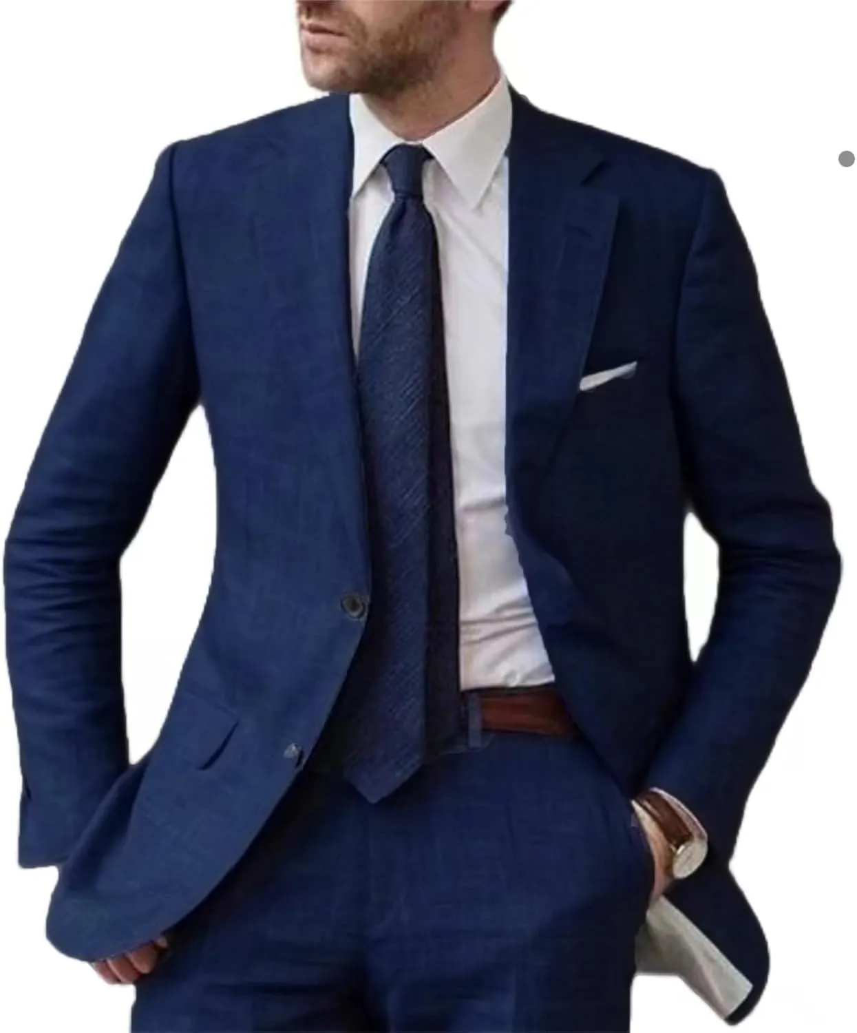 Mens Casual Linen Tailored Beach Wedding Slim Fit Tuxedo Suit Blazer Business Blazer Pants Men's Summer 2 Piece Suit Set