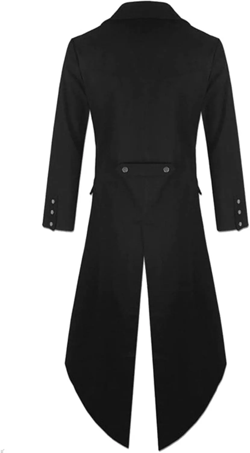 Men's Casual Trench Coat Gothic Frock Coat Costume Praty Outwear Single Breasted Pea Coat Trench Overcoat Mens