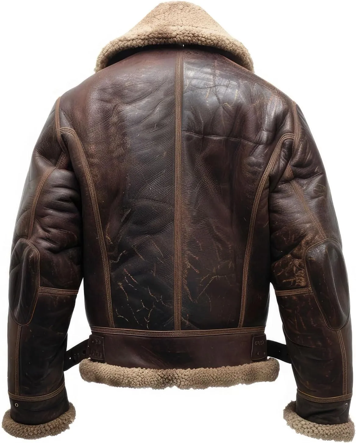 Men’s Distressed Dark Brown Sheepskin Sherpa Shearling Faux Fur Lined Western Cowboy Leather Jacket Vintage Aviator B3 Bomber