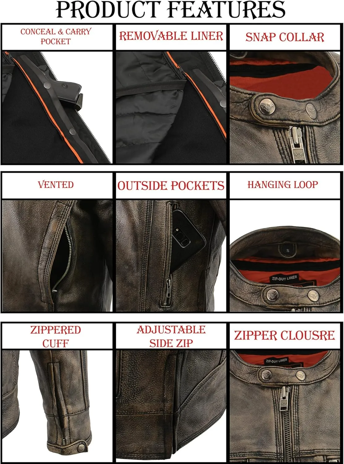 Milwaukee Leather Men's Distressed Brown Motorcycle Jacket w/Venting