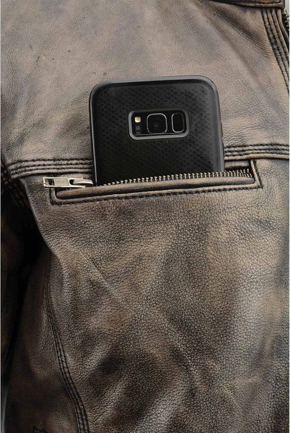 Milwaukee Leather Men's Distressed Brown Motorcycle Jacket w/Venting