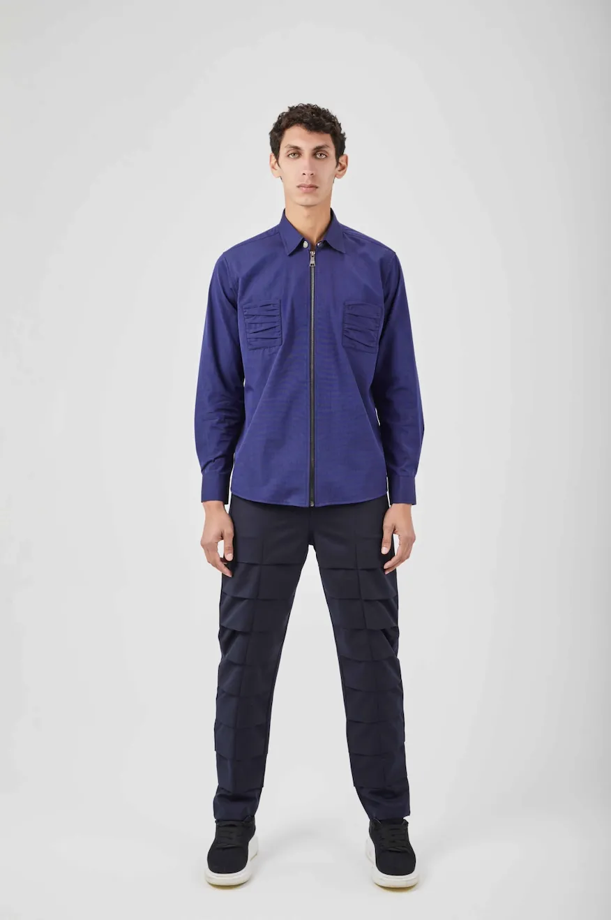 Navy Pleated Trousers