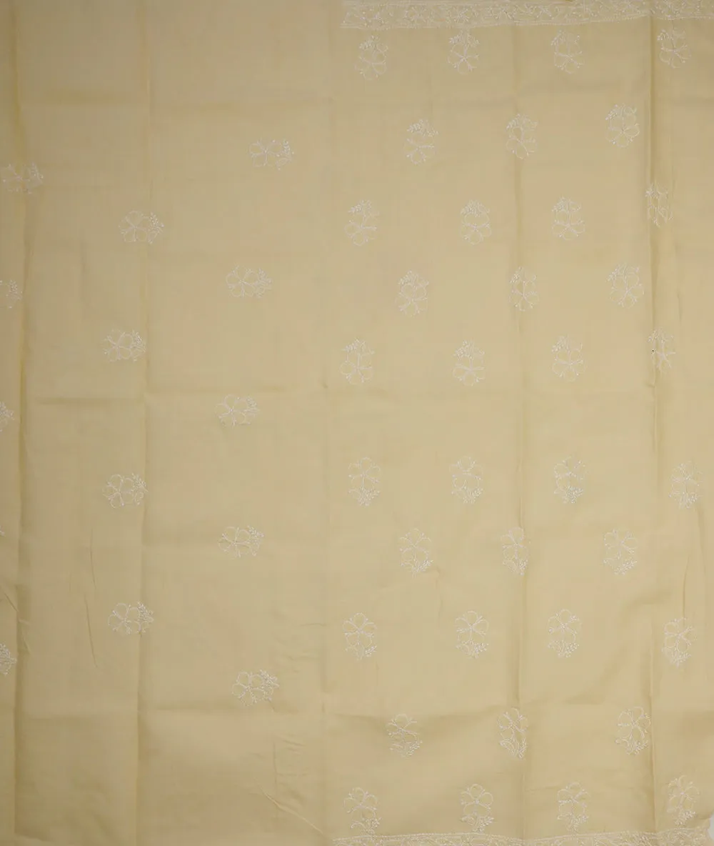 Off-White Floral on Beige chikankari Blouse Fabric
