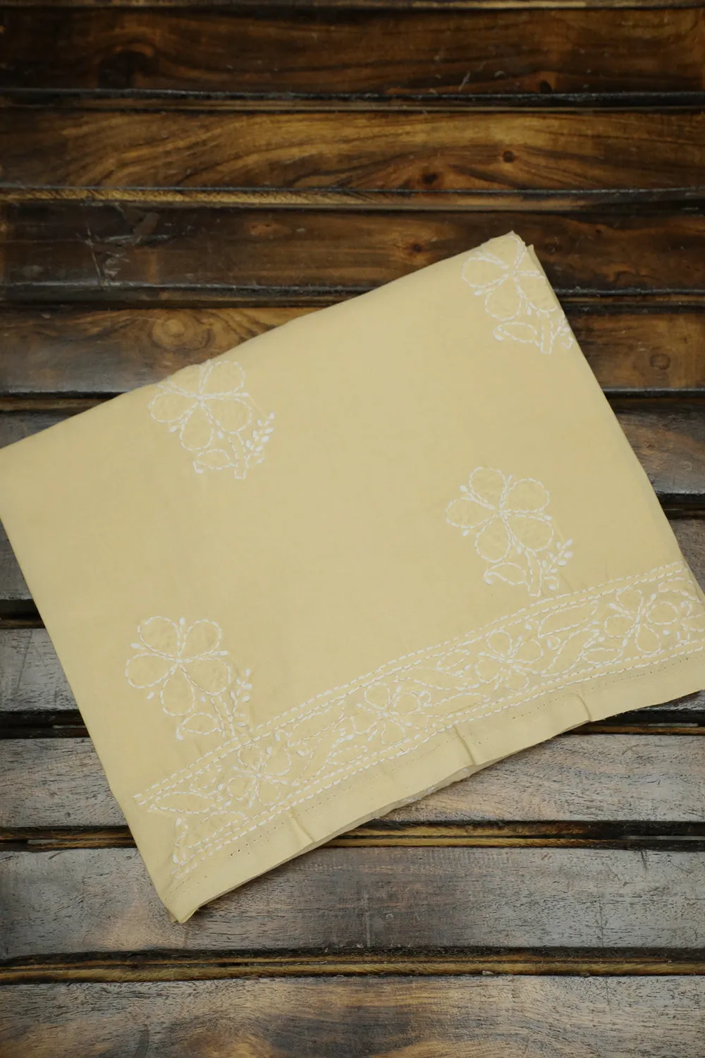 Off-White Floral on Beige chikankari Blouse Fabric