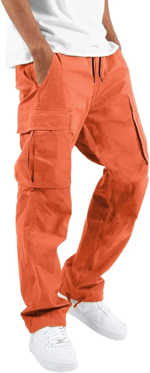 Orange Sweatpants Men's Cotton Casual Sweatpants Yoga Athletic Gym Lounge Trousers Elastic Jogger Running Straight Leg Pants