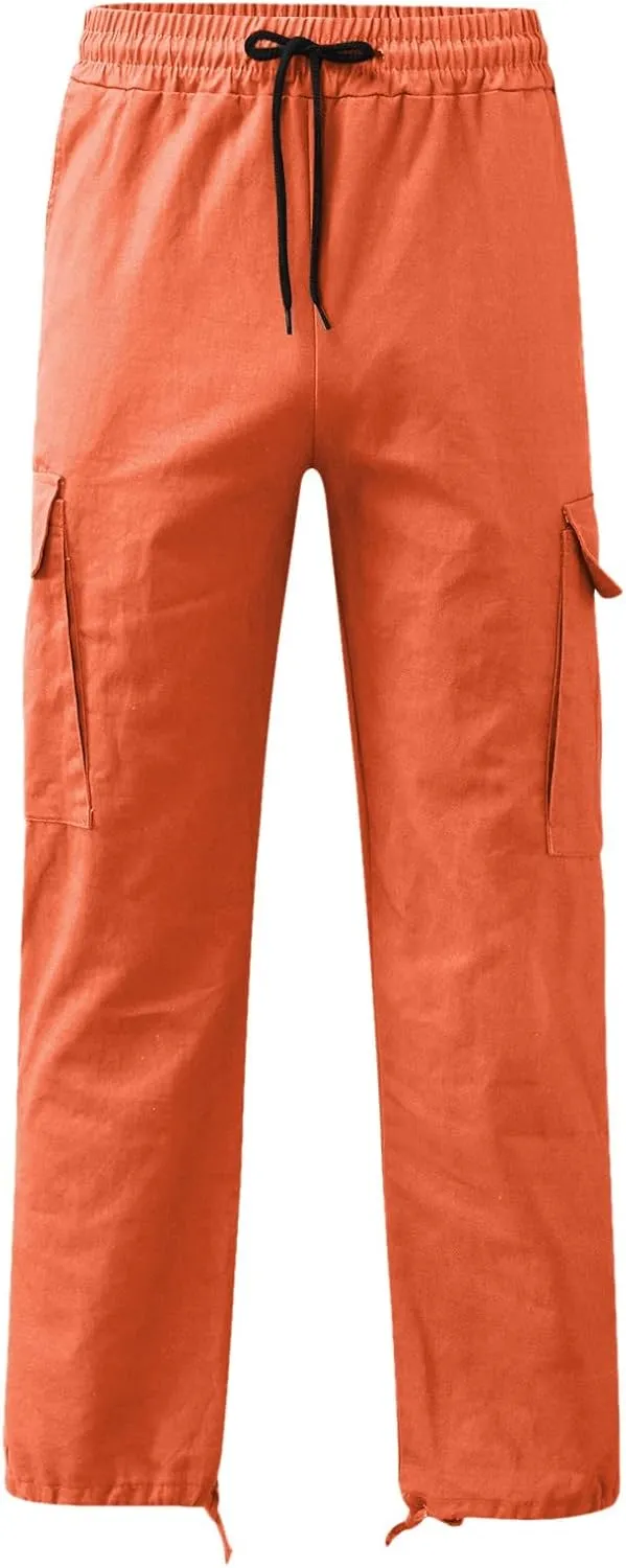Orange Sweatpants Men's Cotton Casual Sweatpants Yoga Athletic Gym Lounge Trousers Elastic Jogger Running Straight Leg Pants