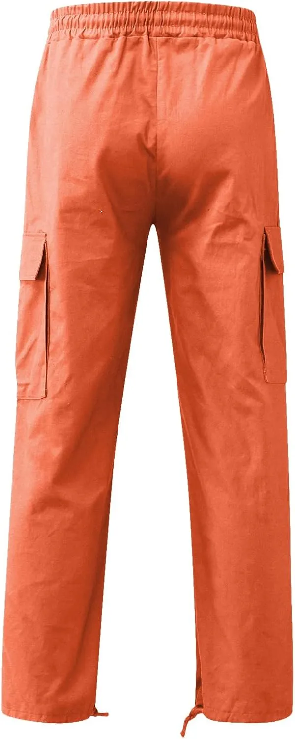 Orange Sweatpants Men's Cotton Casual Sweatpants Yoga Athletic Gym Lounge Trousers Elastic Jogger Running Straight Leg Pants