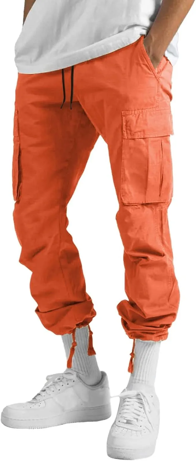 Orange Sweatpants Men's Cotton Casual Sweatpants Yoga Athletic Gym Lounge Trousers Elastic Jogger Running Straight Leg Pants