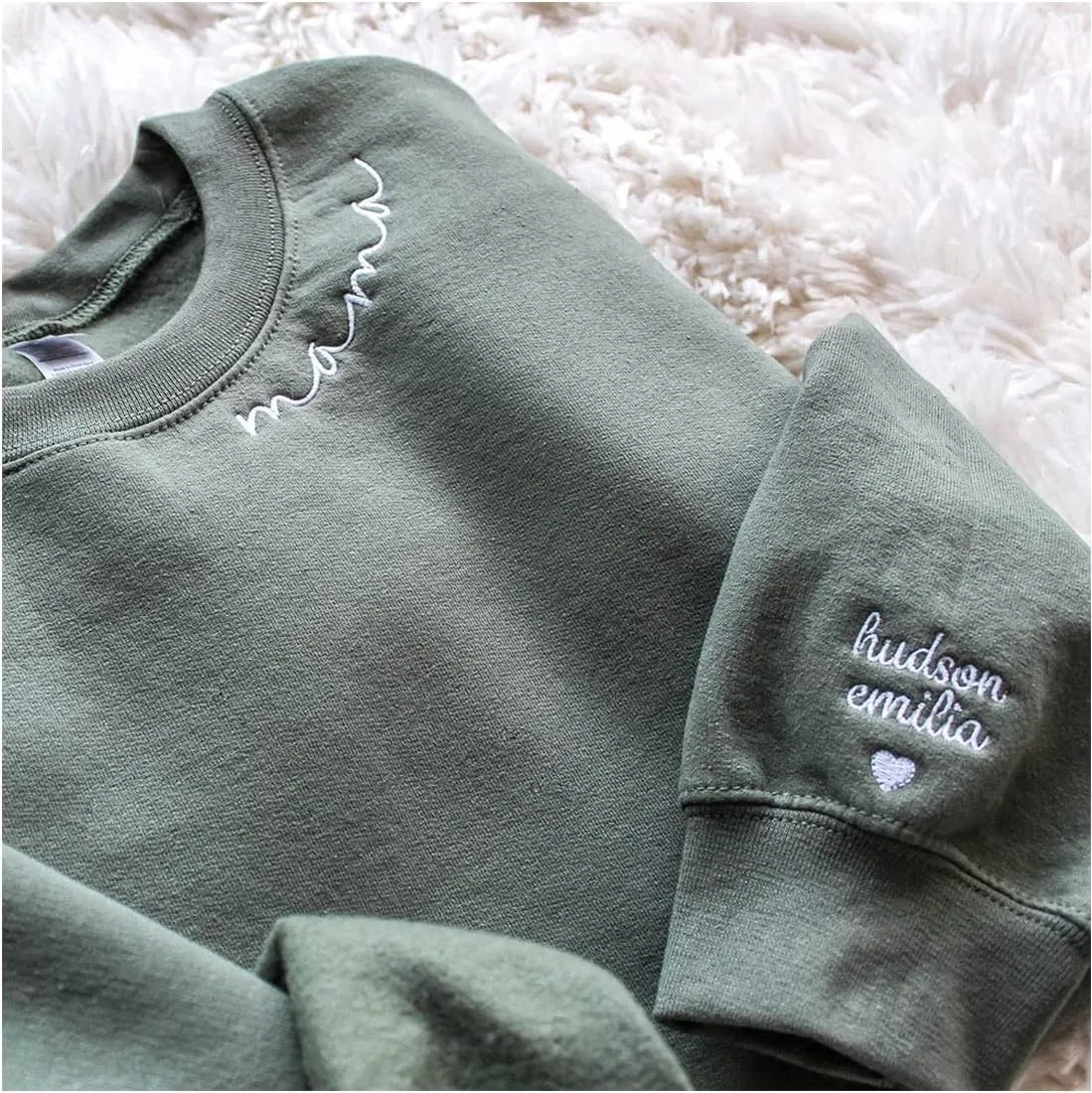 Personalized Embroidered Mama Sweatshirt with Kid Names On Sleeve, Mom Sweatshirt for Women, Gifts for Mom Grandma
