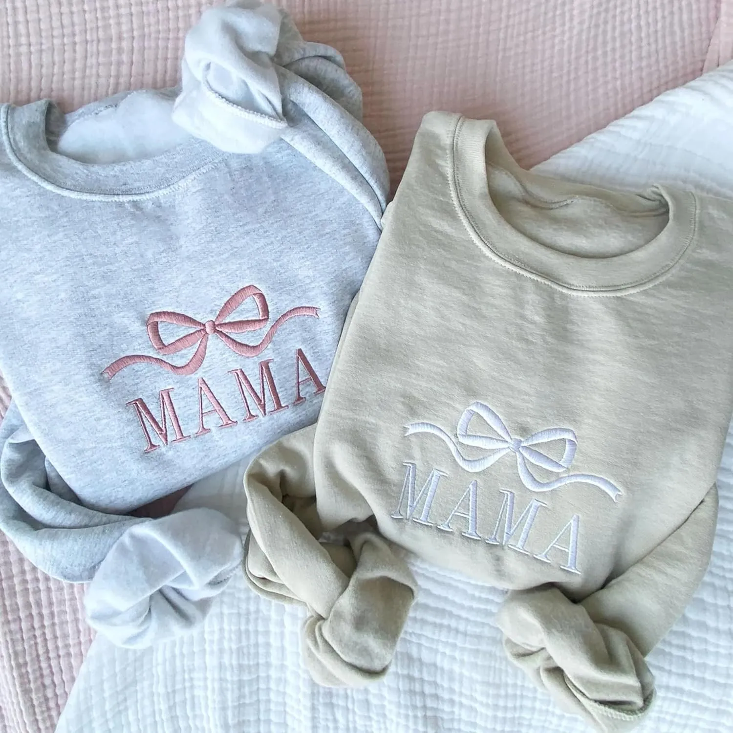 Personalized Embroidered Mama Sweatshirt with Kid Names On Sleeve, Mom Sweatshirt for Women, Gifts for Mom Grandma