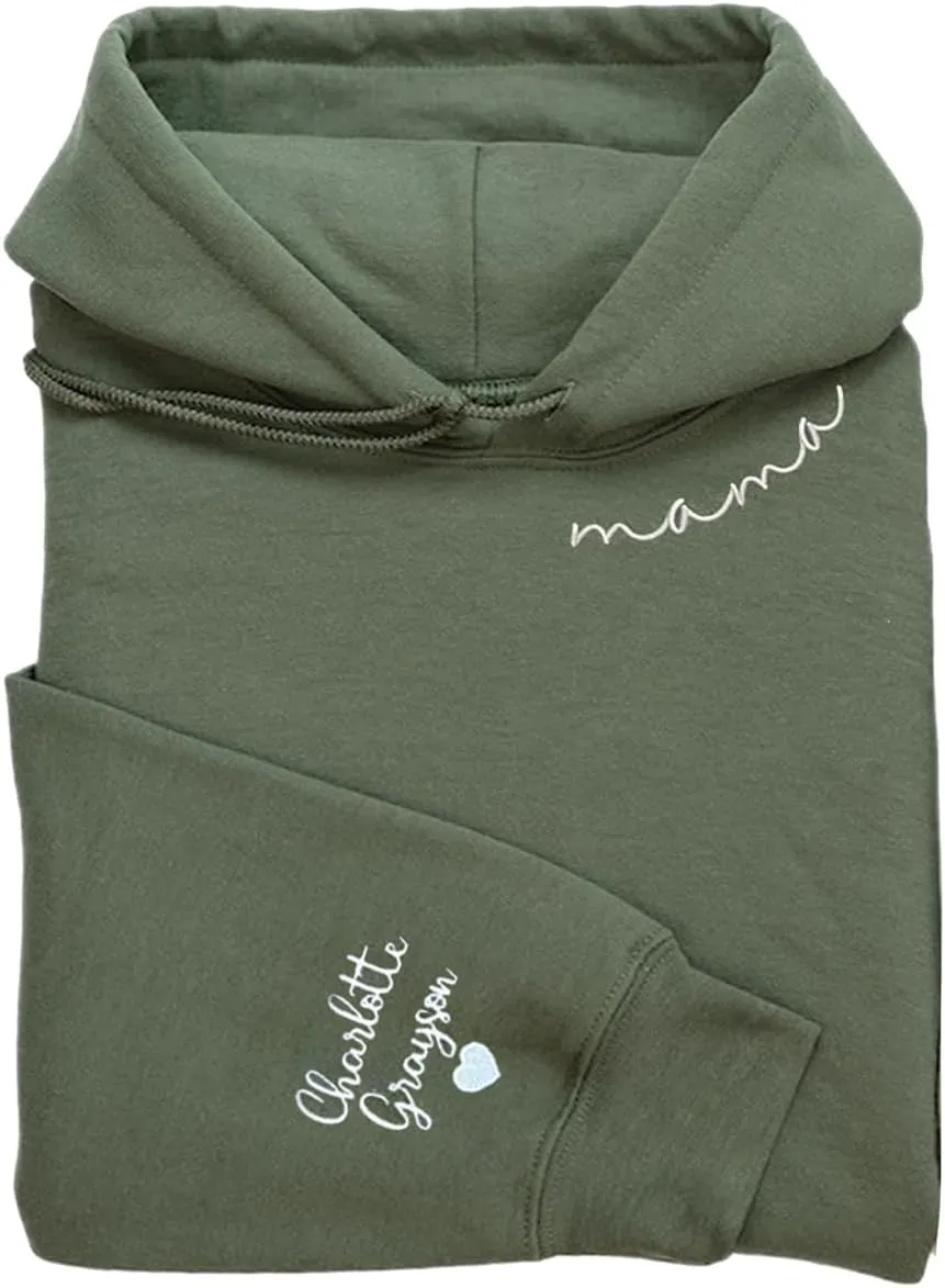 Personalized Embroidered Mama Sweatshirt with Kid Names On Sleeve, Mom Sweatshirt for Women, Gifts for Mom Grandma