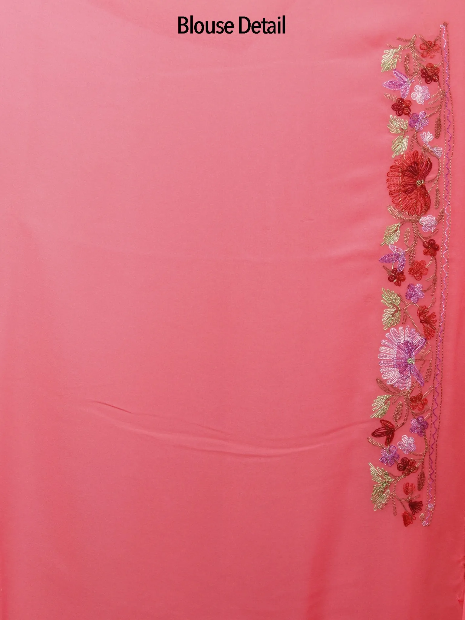 Pink Lavender Red Green Aari Embroidered Chiffon Saree From Kashmir  - S031702163
