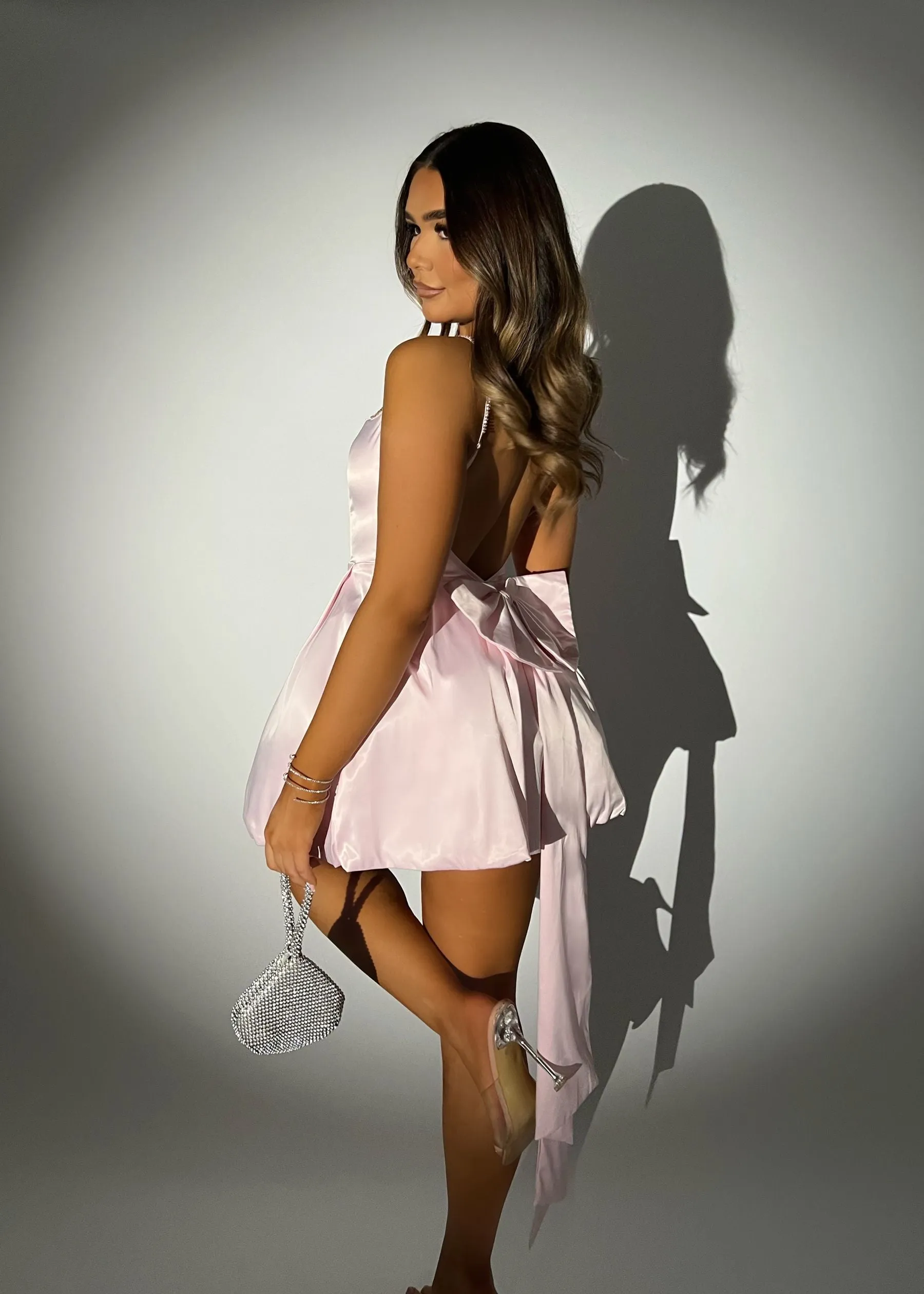 Princess Dreams Bow Mini Dress - Baby Pink