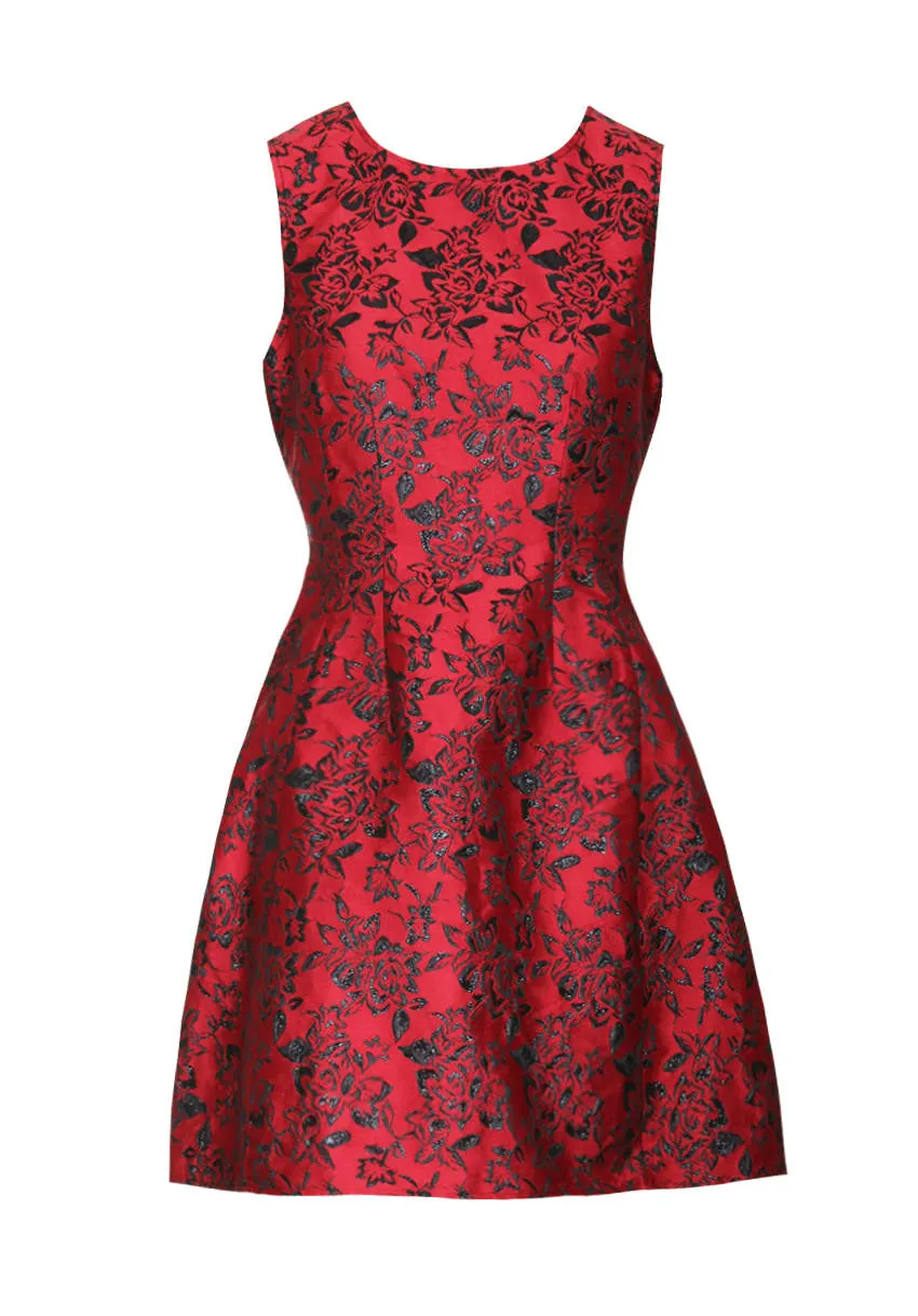 Red Structured Sleeveless Skater Dress