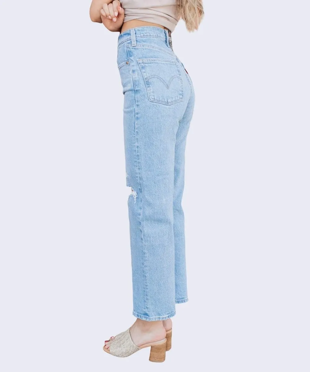 Ribcage Light Wash Distressed Straight Ankle Jeans