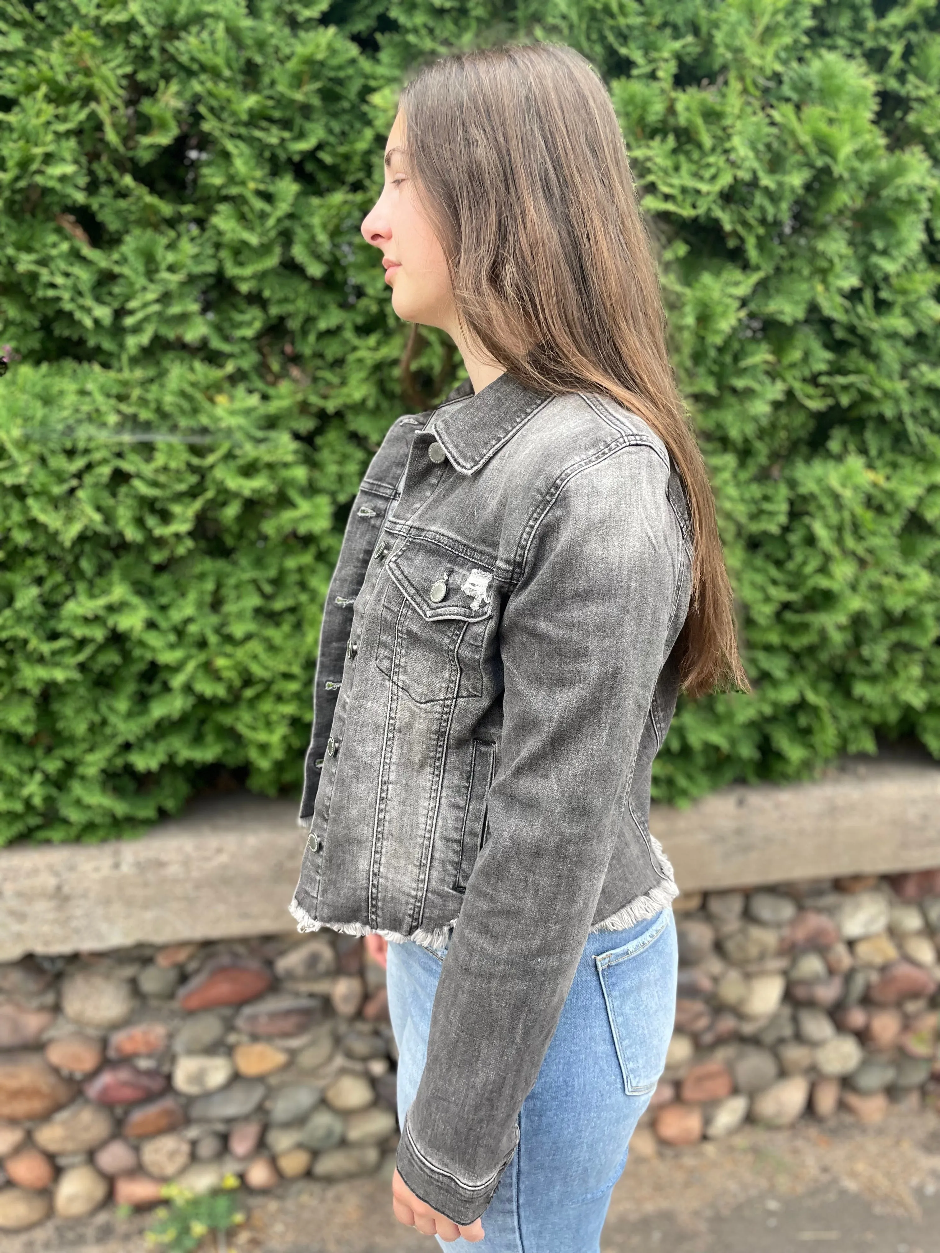 Risen Frayed Hem Washed Jacket