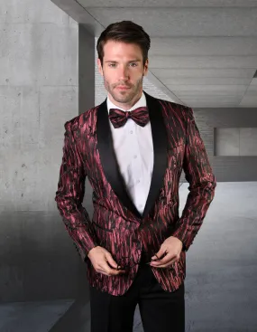 SINGLE BREASTED MEN'S JACKET WITH MATCHING BOW TIE | BURGUNDY | VJ-125