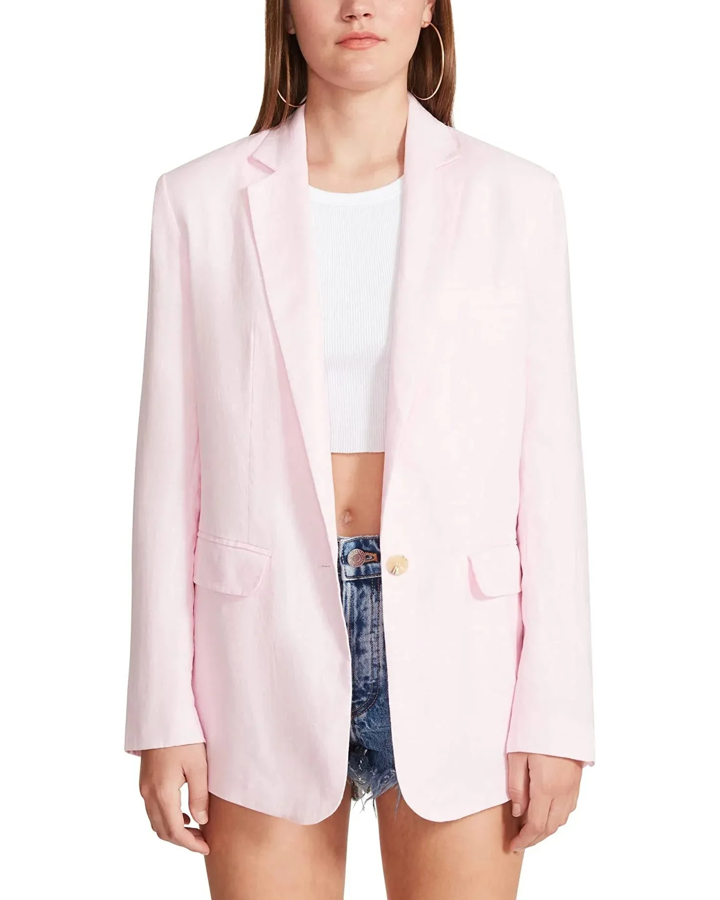 Steve Madden Linen On The Edge Oversized Blazer - Pink Tulle