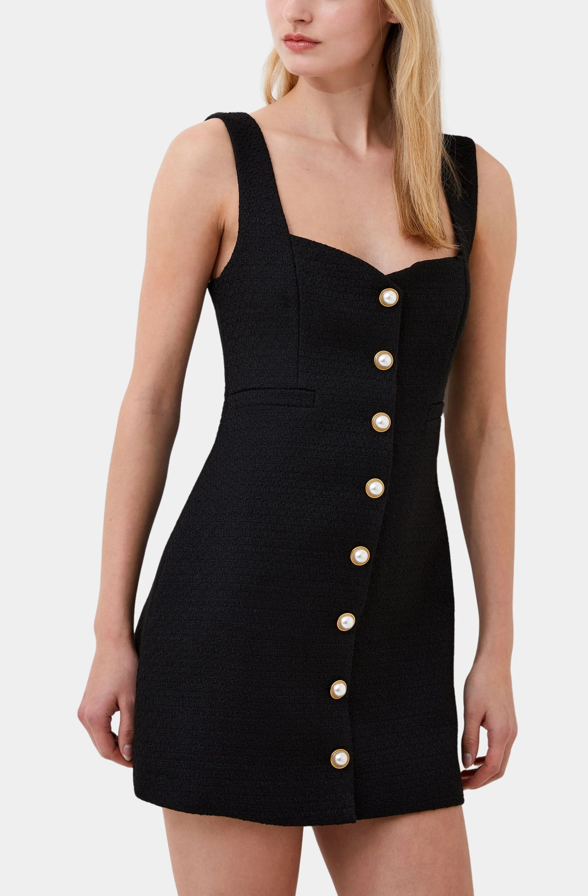 Structured Tweed Button Front Dress