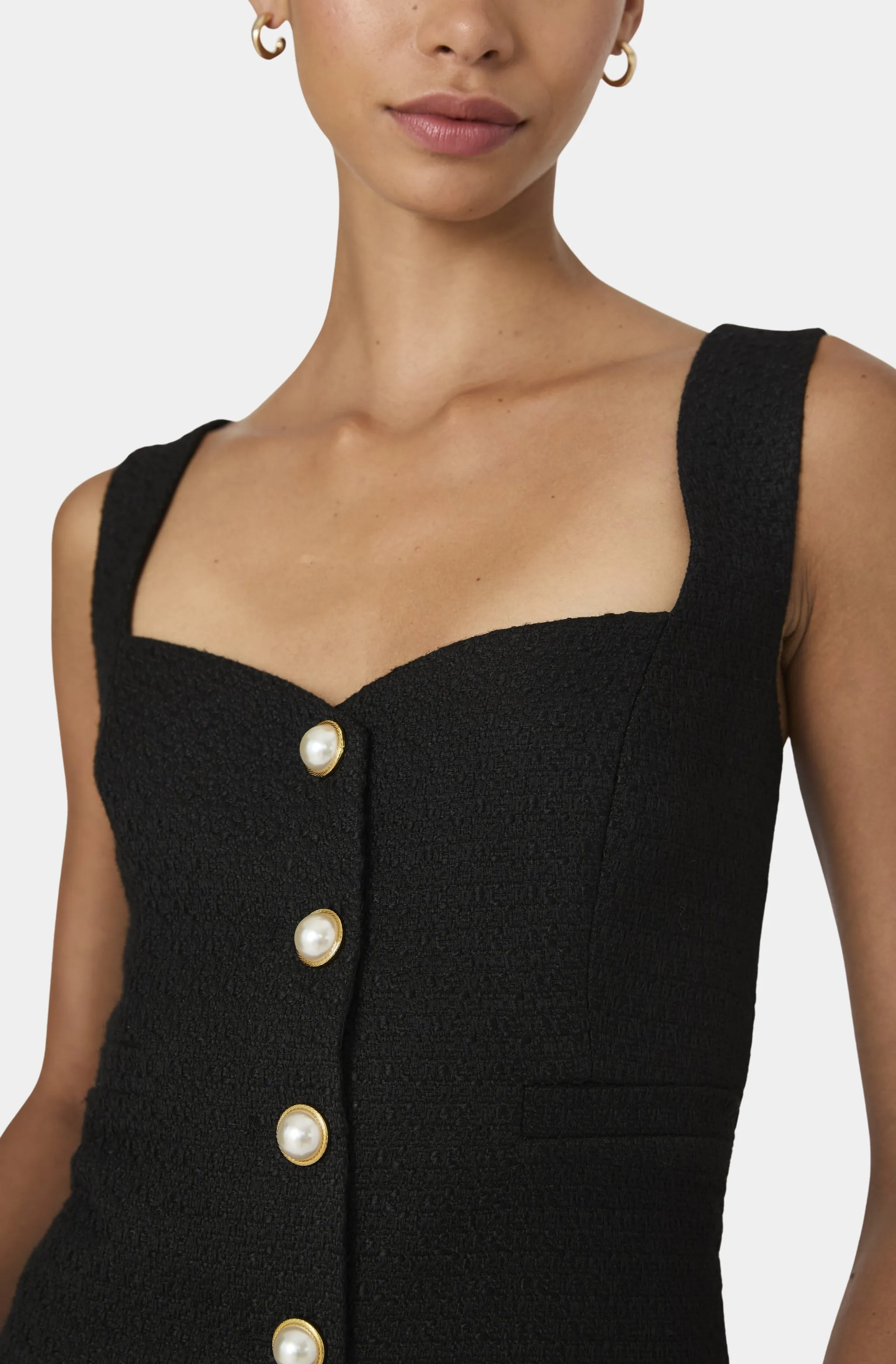Structured Tweed Button Front Dress