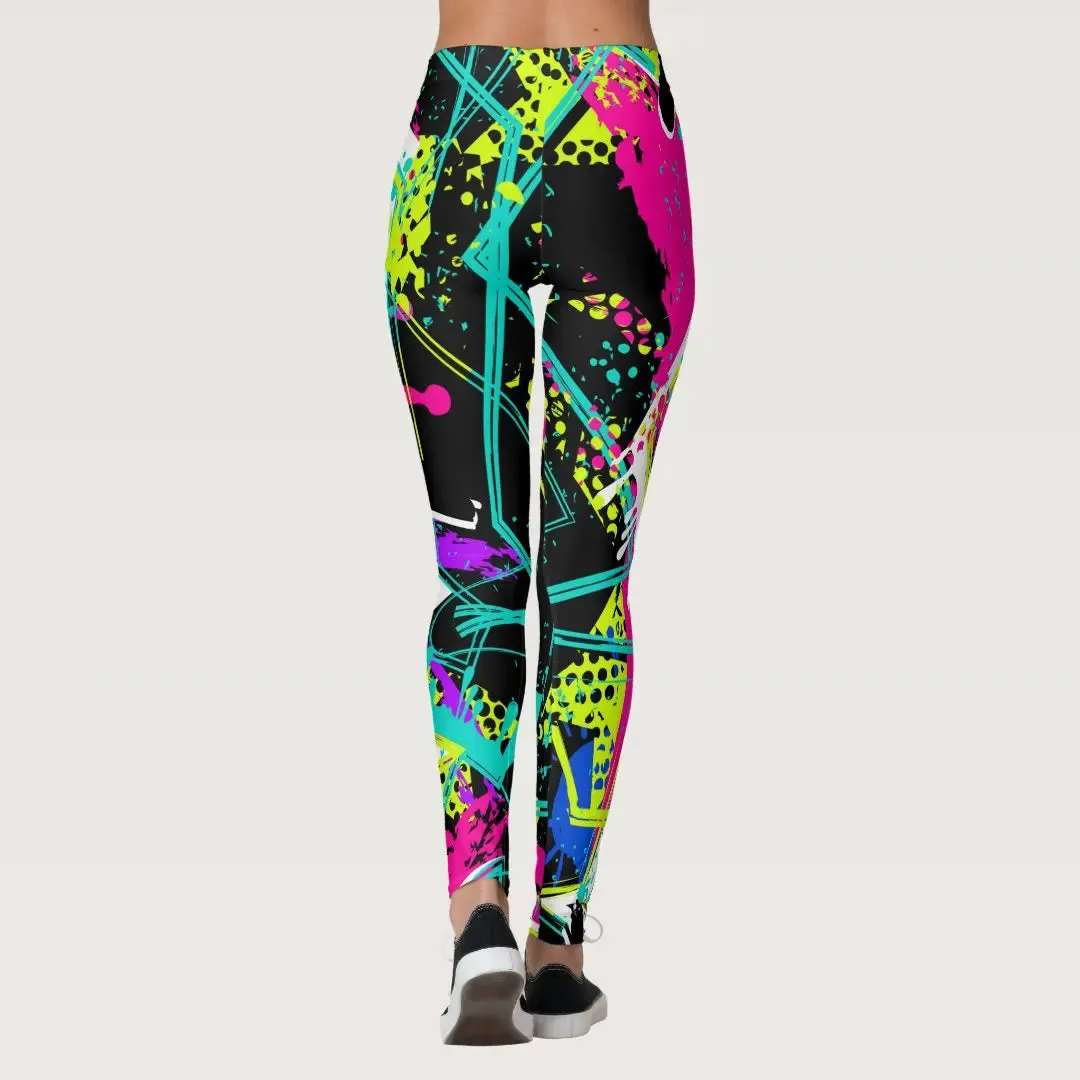 Stylish High-Waisted Women's Yoga Leggings with Vibrant Graffiti Print - Stretchy, Comfortable, and Flattering Activewear for Gym and Fitness