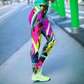 Stylish High-Waisted Women's Yoga Leggings with Vibrant Graffiti Print - Stretchy, Comfortable, and Flattering Activewear for Gym and Fitness