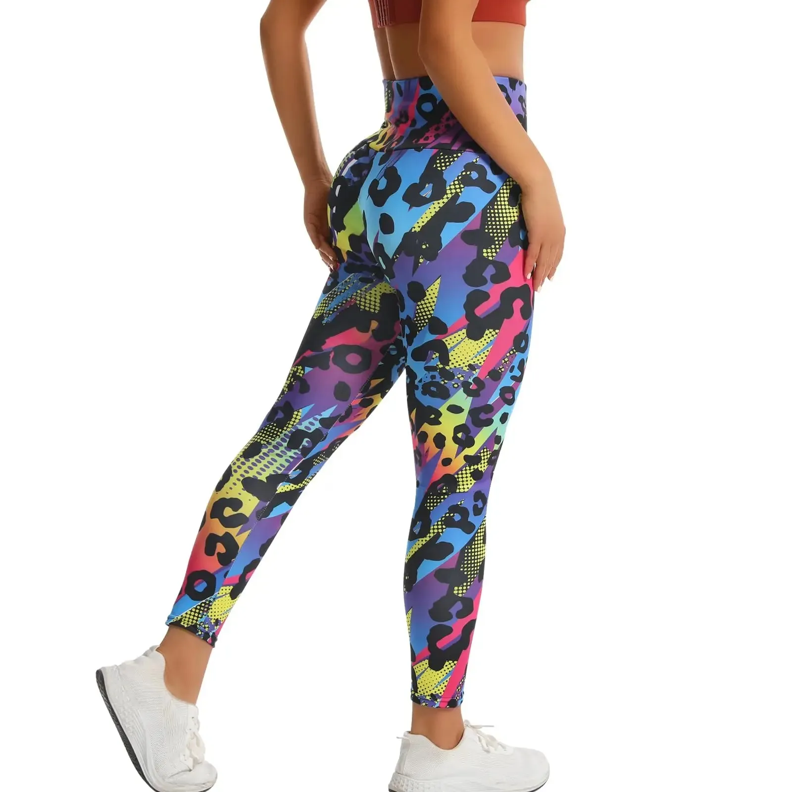 Stylish High-Waisted Women's Yoga Leggings with Vibrant Graffiti Print - Stretchy, Comfortable, and Flattering Activewear for Gym and Fitness